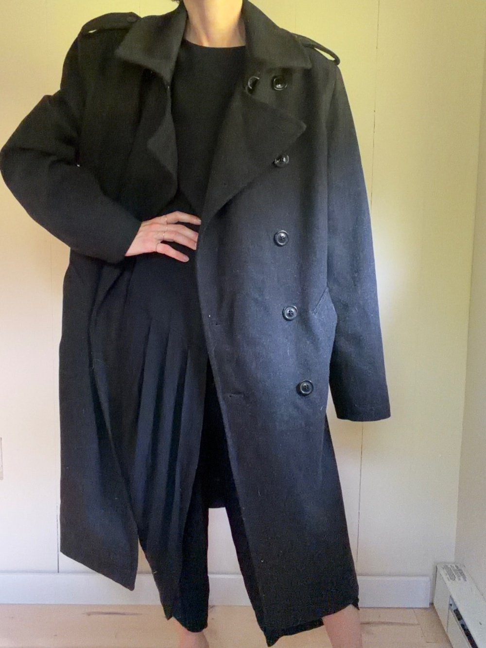 Karl Lagerfeld Paris charcoal wool pea coat minimalist